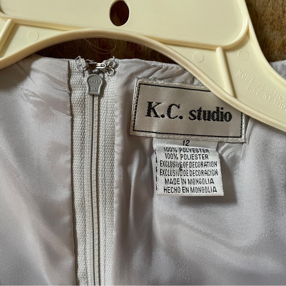 K.C. Studio Sheath Dress Gray Beaded sleeves Sz 12 - Picture 9 of 9